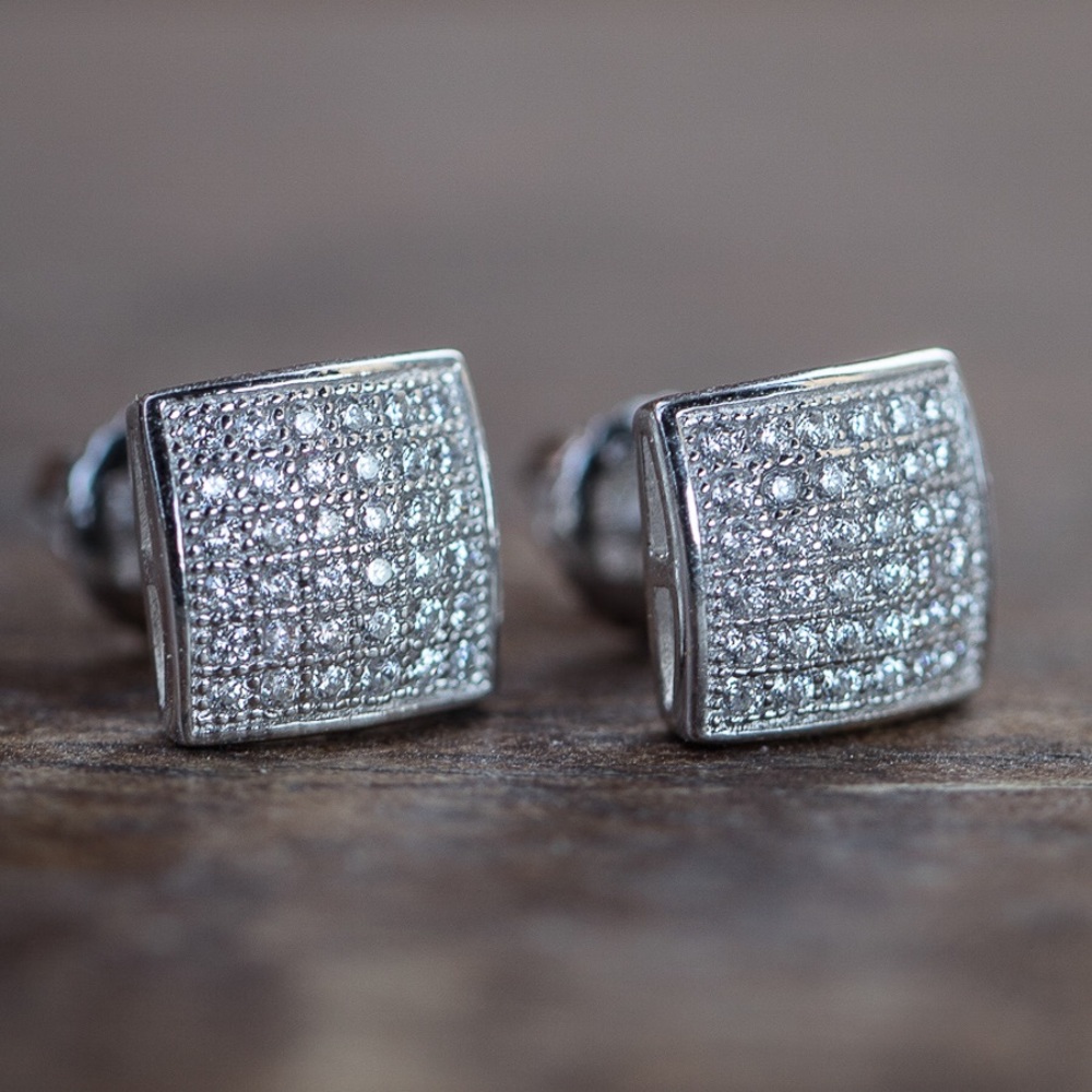 Men’s White Gold Square Stud Earrings